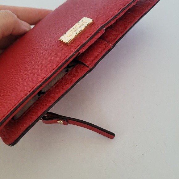 Kate Spade Wallet Red Raspberry Saffiano Leather Logo Large Bifold Classic - Picture 10 of 10